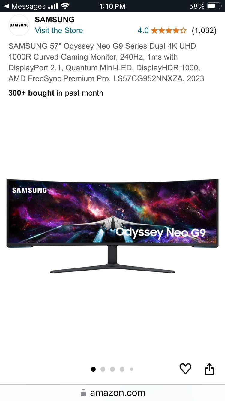 Computer Monitor- SAMSUNG 57" Odyssey Neo G9 Series Dual 4K UHD 1000R Curved Gaming Monitor