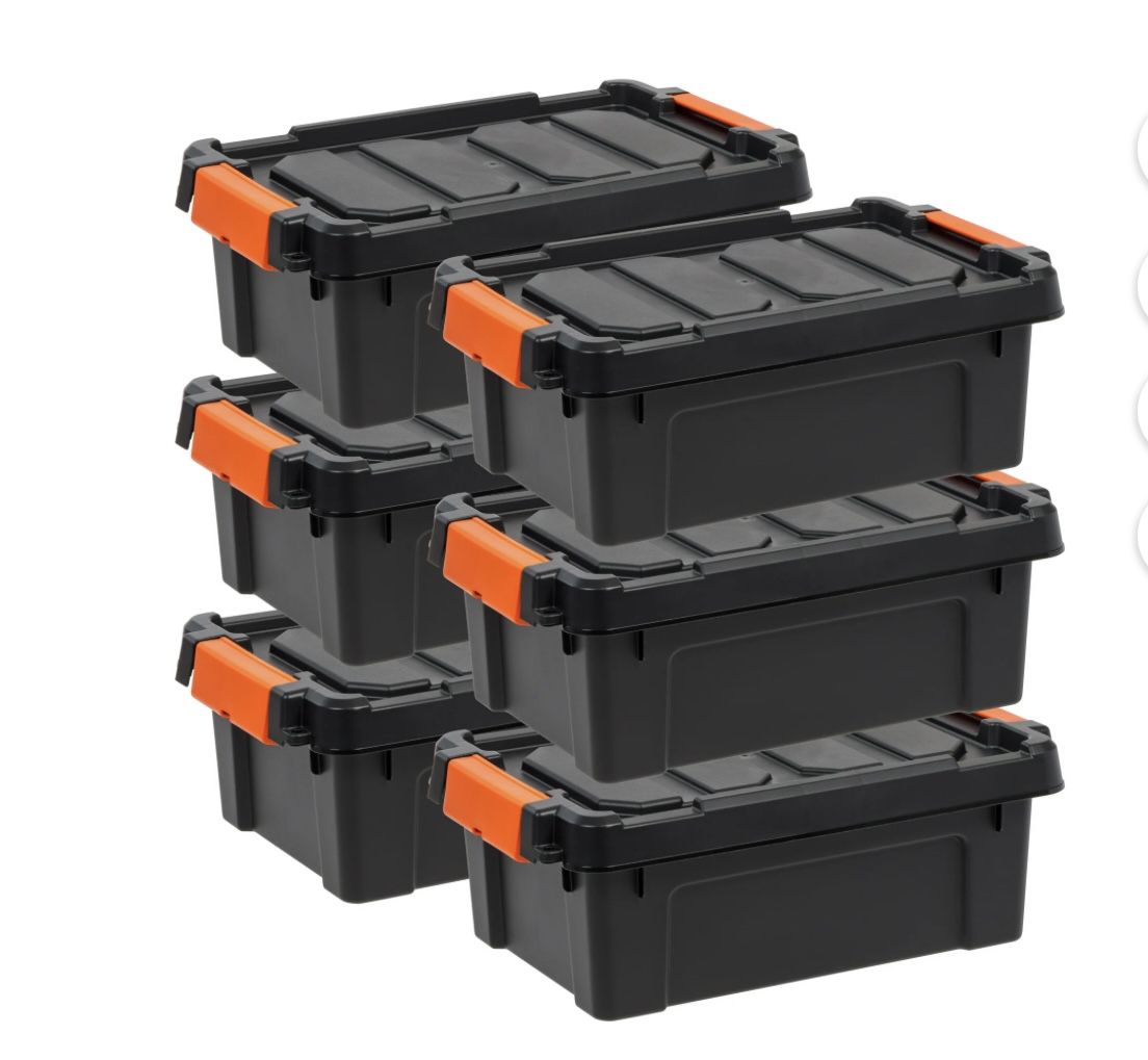 IRIS 3 Gallon Black Plastic Latching Storage Bin with Lid Tote, Plastic Storage Container with Lid, 6-Pack