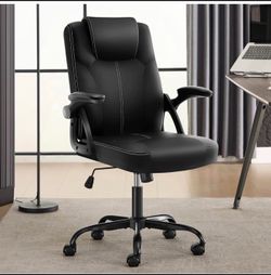 Executive Office Chair, Ergonomic PU Leather Computer Chairs, Executive Breathable Desk Chair with Padded Flip-Up Arms, 360° Swivel Rolling Chair Comf