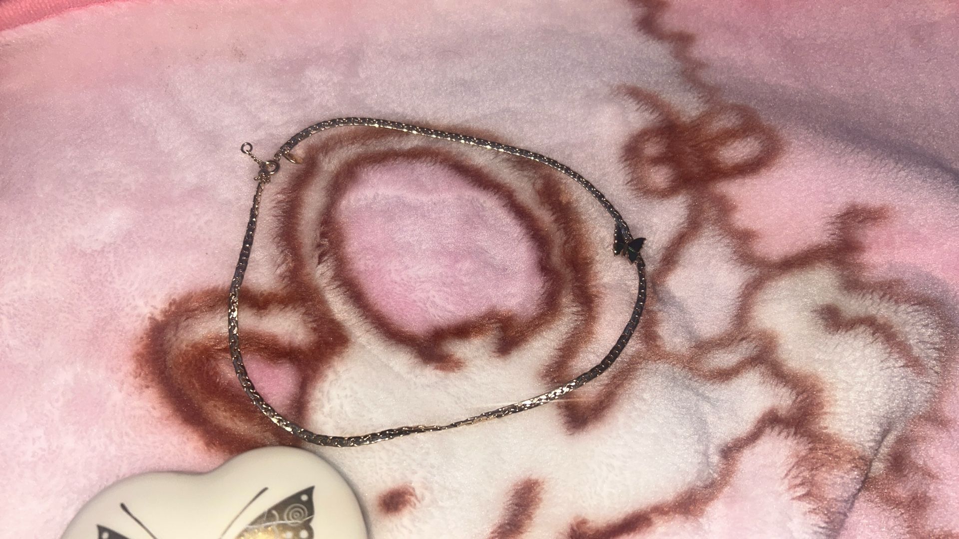 Gold Plated Butterfly Necklace With Gold Plated Butterfly Heart Shaped Jewelry Box