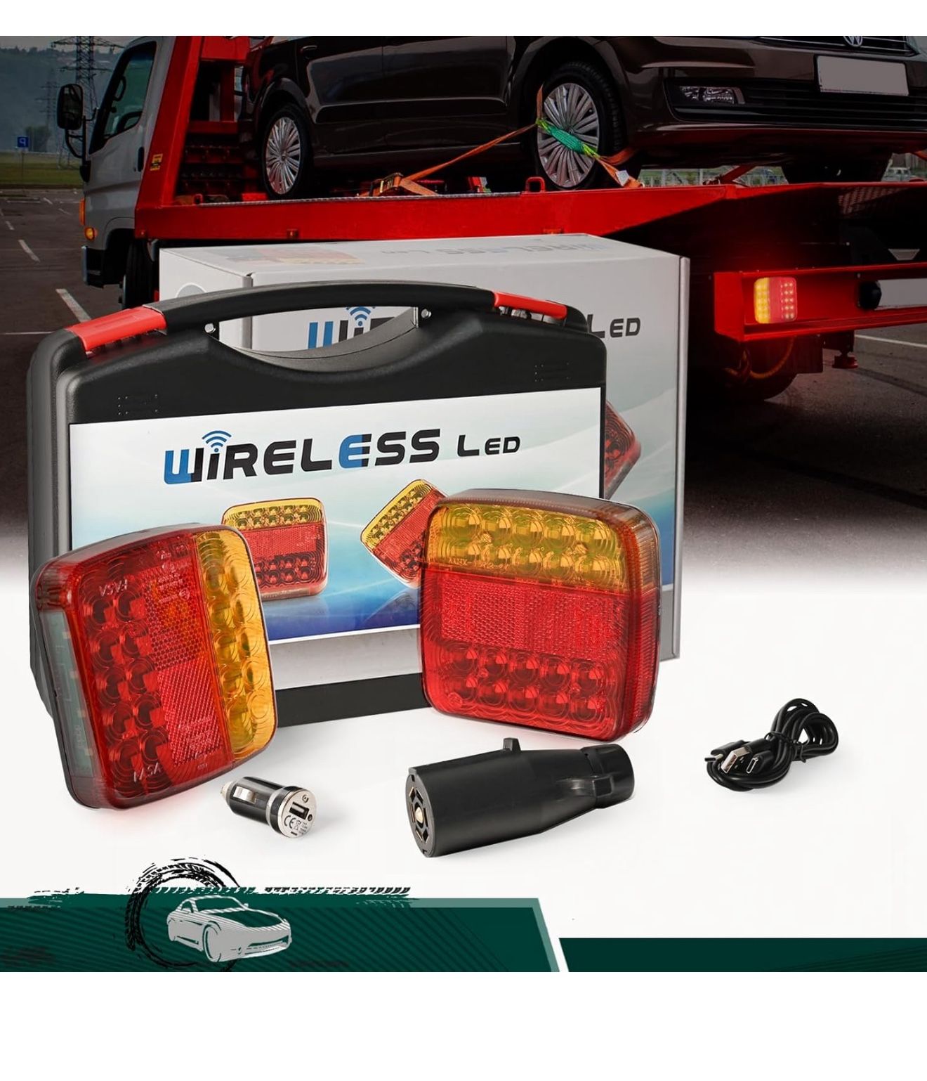 Wireless Trailer Lights, Magnetic LED Rechargeable and Portable Tow Lights Kit for Trucks, RVs, Campers, Boats, Caravans, and Wreckers