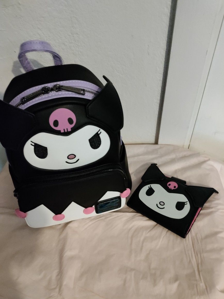 Loungefly NWT Kuromi Mini Backpack And Wallet Set + Keychain