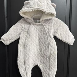 Nordstrom- Quilted Gray Hooded Baby One Piece