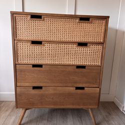 Mid-Century Modern Cane Dresser – Solid Wood