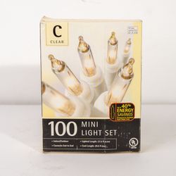 set of 100-count clear mini lights on a white cord NIB
