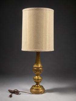 Vintage Gold Table Lamp with Cream Shade – 30” Tall