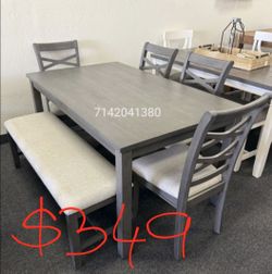 Solid wood dining table with chairs and bench 60x36x30