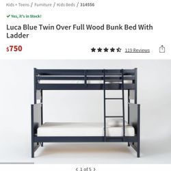 Living Spaces Navy Twin Over Full No Ladder