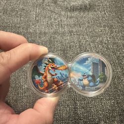 2025 (2) 1oz Copper Colorized 2 Sided Pokemon Rounds