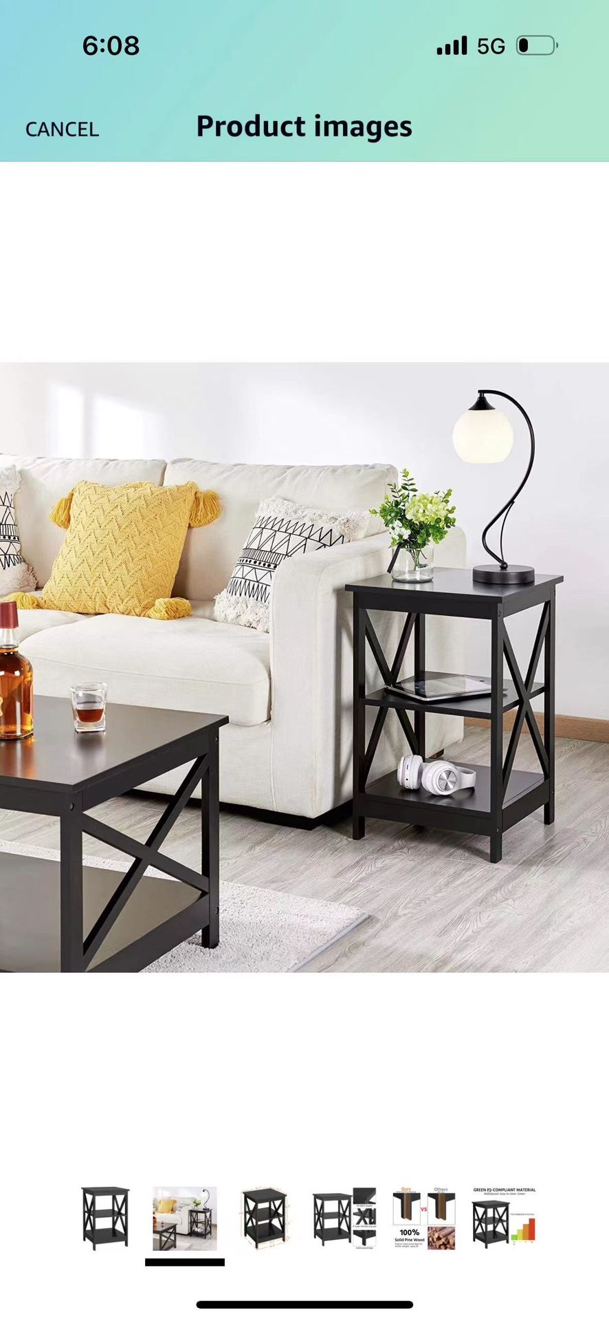 3 Tier Sofa Side End Table with Shelf, X Shape Chair Side Coffee Snack Table for Living Room, Display Unit Organizer, Black