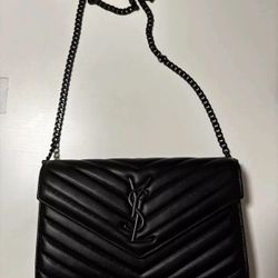 YSL Saint Laurent Black Chain Leather Crossbody Bag