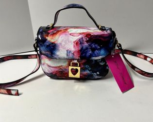 Betsey Johnson Patent Crossbody Rainbow Marbled with Magnetic Heart Lock NWT