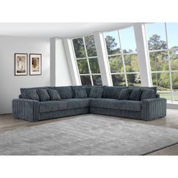 GREY OR BLACK SOFT CORDUROY SECTIONAL WITH PILLOWS