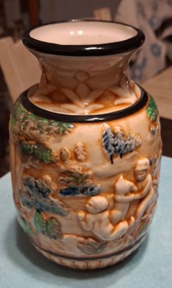 Vintage Ceramic Vase with Relief Scene