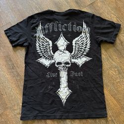 Affliction Black And White Skull Cross Shirt