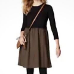 J. Jill Women's Gingham Plaid Black and Brown Tunic Style Dress Long Sleeve sm