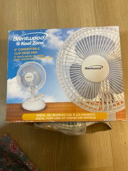 Brentwood Kool Zone 6” Convertible Clip Desk Fan – 2 Speeds – White