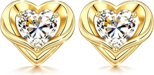 Gold 18k Heart Moissanite Stud Earrings