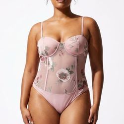 Willow Coquette Floral Mesh Corset Lace Up Bodysuit XL