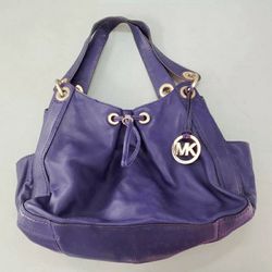 Michael Kors MK DESIGNER Ludlow Drawstring Bucket Purple Leather Hobo Bag Purse Handbag