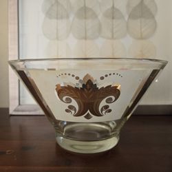 Vintage Gold Fleur-de-Lis Glass Bowl – Mid-Century Modern