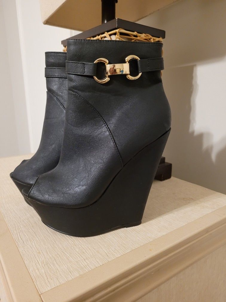 Black Wedge Booties
