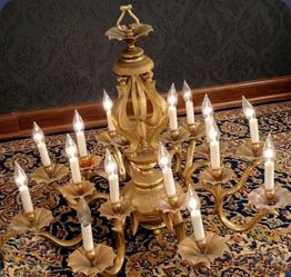 Large Brass Two-Tier Candelabra Chandelier