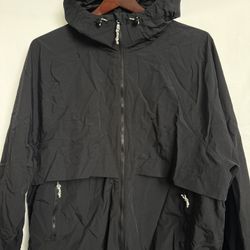 Men’s Water-Resistant Windbreaker Jacket – Black Hooded Lightweight Coat, Size XL