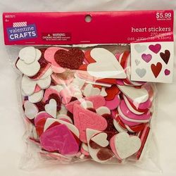 Valentine Crafts foam heart stickers red white pink glitter 270 piece package 