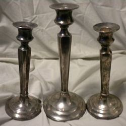 SET of 3 Silver plated candle holders