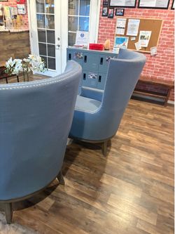Blue high back lounge chairs