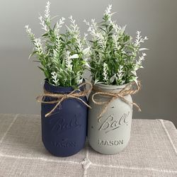 Chalk Painted & Distressed Mason Jar Vases 2 For $14