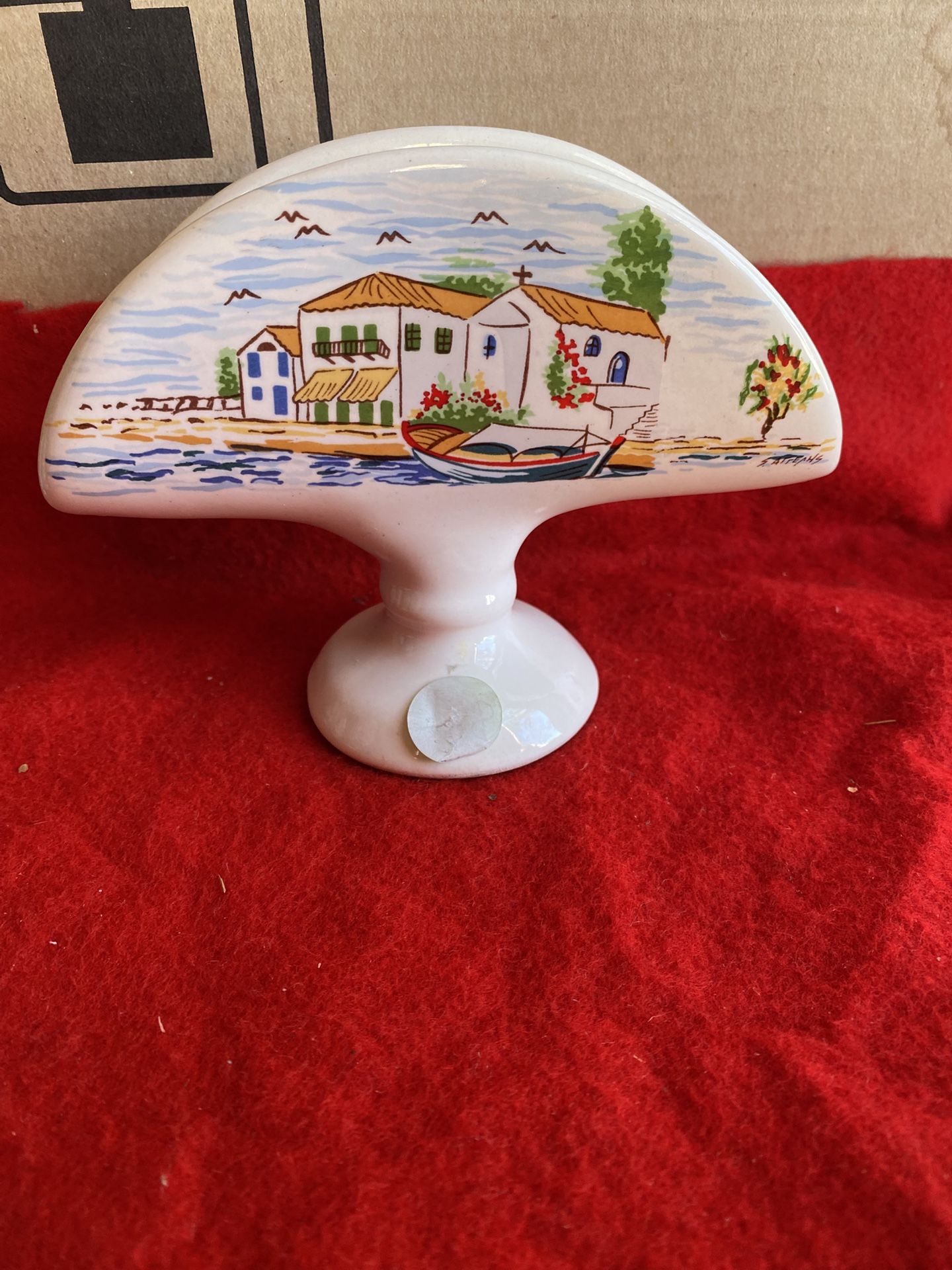 5 Inch Handmade In Greece Ceramic Greek White Pottery Greek Design Napkin Holder Imported Greece