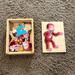  Wooden Curious George Dress Up Puzzle Mix and Match