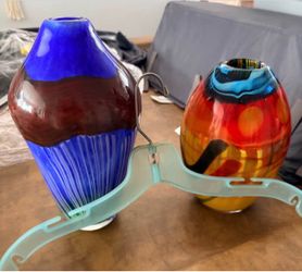 Hand-Blown Art Glass Vases – Set of 2