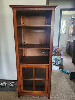 Mission Style Wood Bookcase with Cabinet