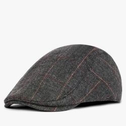Grey Herringbone Cap for Men, Adjustable, One Size Fits Most Adults, Classic/Vintage Style, Casual Wear, Outdoor Activities