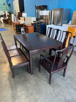 vintage Asian-inspired ensemble featuring a dark mahogany or rosewood ( “W 64 x L 42 x H 30” )