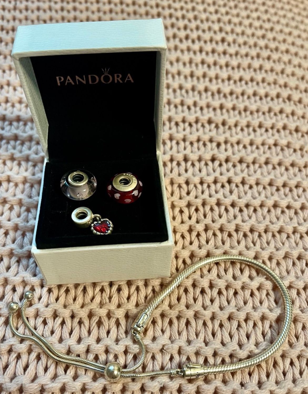 Pandora Adjustable Bracelet And 3 Charms