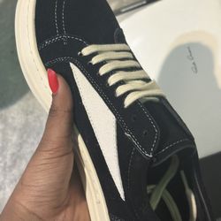 Rick Owens Vintage Low Sneakers – Black Suede w/ Bone Triangle (box Included)