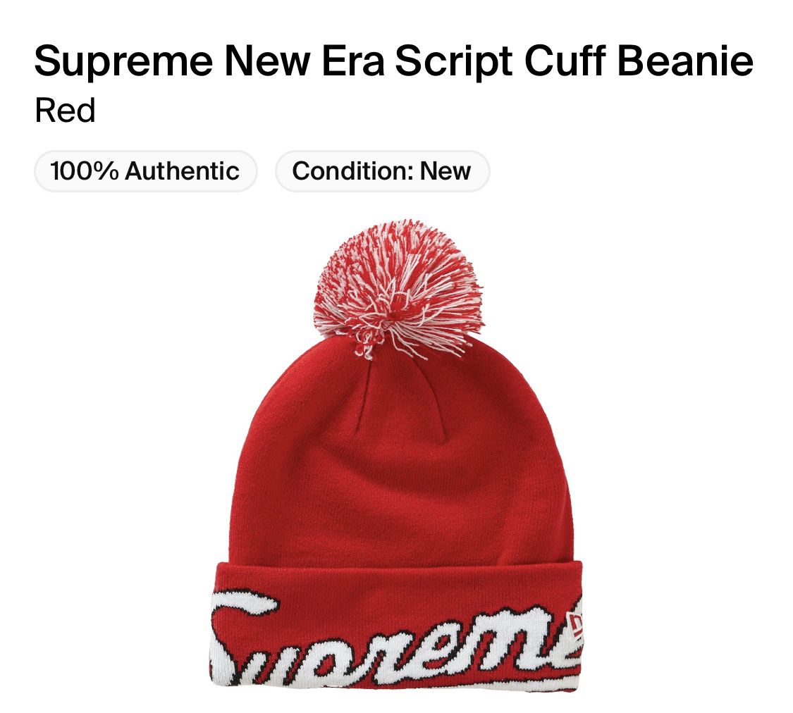 Supreme New Era Script Beanie Red Brand New