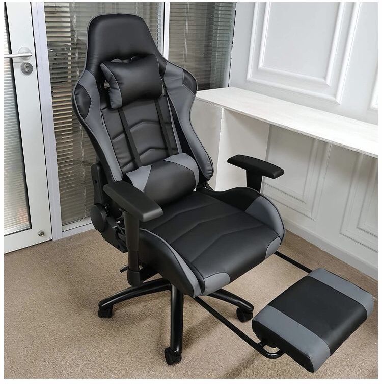 Gaming Racing Office High Back PU Leather Computer Desk Executive and Ergonomic Swivel Chair with Headrest
