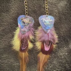 Fender Guitar Pick Feather Earrings
