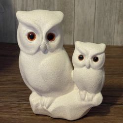 Vintage Mid Century Mexico Owl & Baby Hand Crafted Sand Stone Weighted Sculpture 