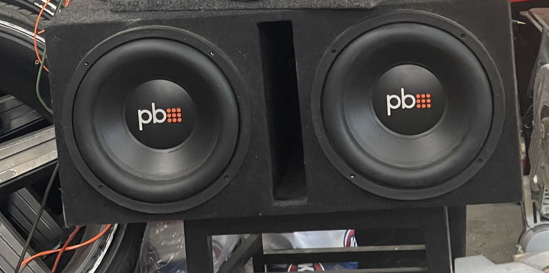 Dual 12 Inch Power Bass Subwoofers And Box