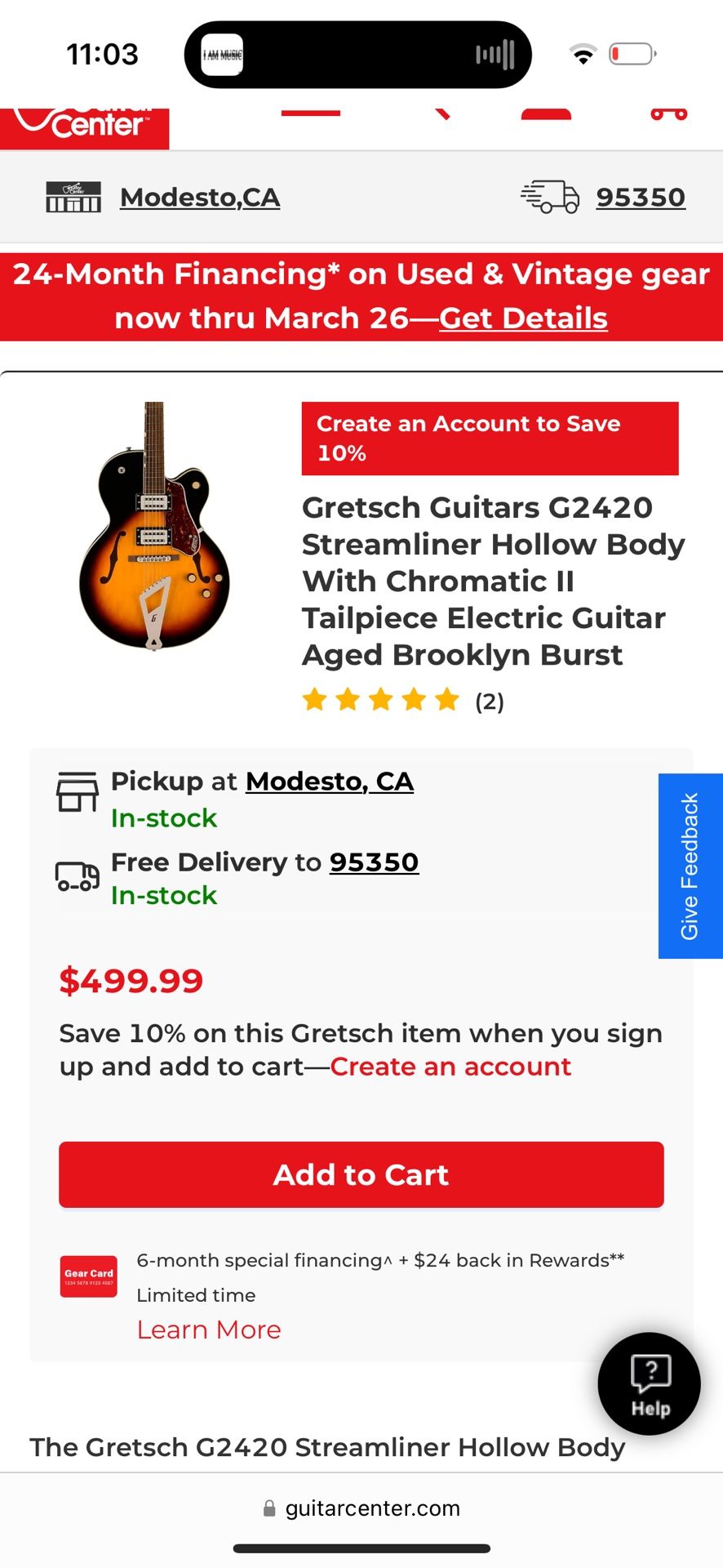 Gretsch G2420 Streamliner Hollow Body