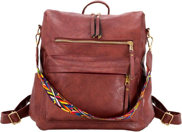 Modern+Chic Convertible Backpack Purse for Women, Vegan Leather, Removable Strap & Pockets (Camel)