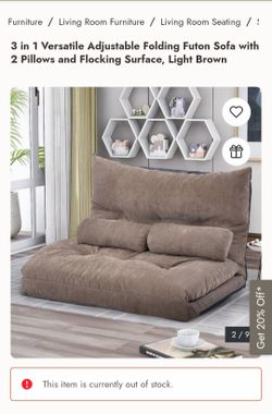 Folding Futon Sofa, Light Brown