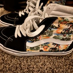 Vans Sk8-Hi Aloha black & white skate shoes.
