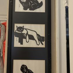 Hand Made Felt Cats Inside Glass Frame Very Fine Work